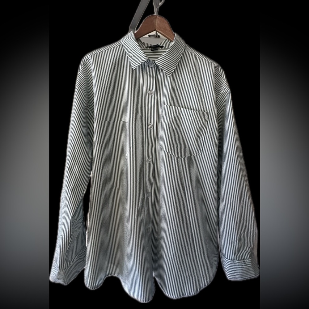 Green stripe button up coverup.